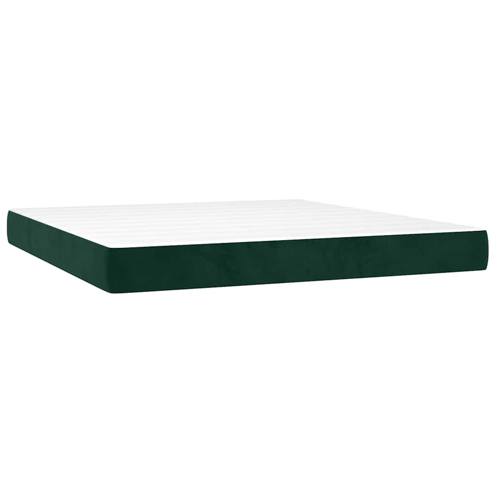 Krevet box spring s madracem LED tamnozeleni 180x200 cm baršun