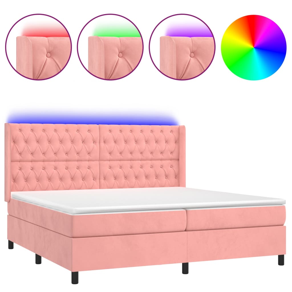 Krevet box spring s madracem LED ružičasti 180x200cm baršunasti