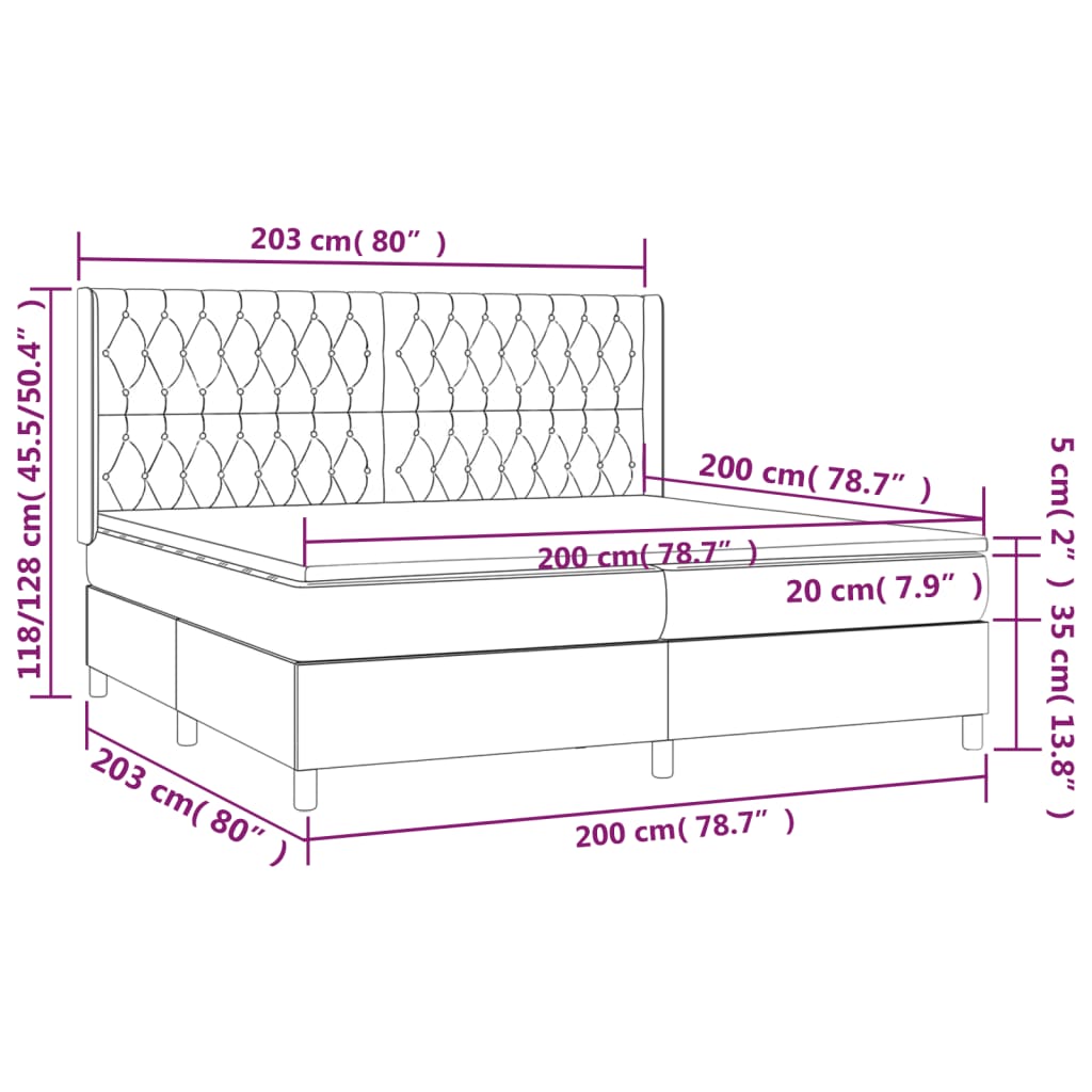 Krevet box spring s madracem LED tamnosivi 200x200 cm baršun