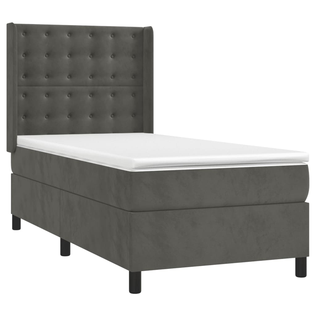 Krevet box spring s madracem LED tamnosivi 90x200 cm baršun