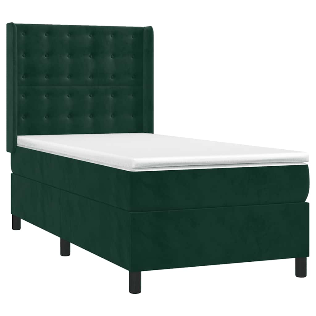 Krevet box spring s madracem LED tamnozeleni 90x200 cm baršun