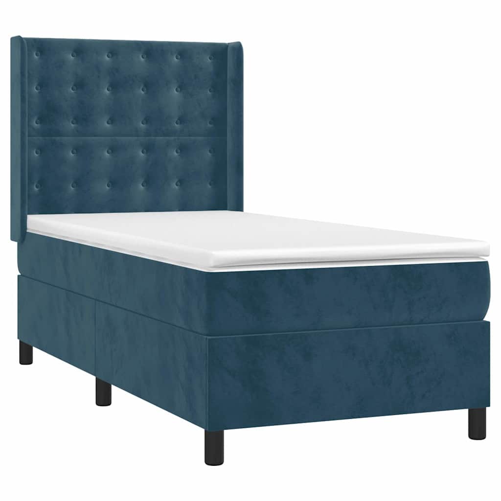 Krevet box spring s madracem LED tamnoplavi 90x200 cm baršun