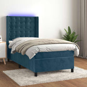 Krevet box spring s madracem LED tamnoplavi 90x200 cm baršun