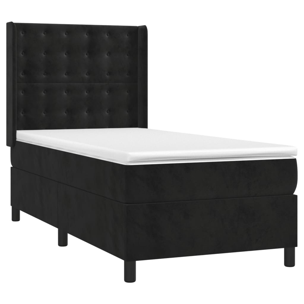 Krevet box spring s madracem LED crni 100x200 cm baršun