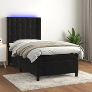 Krevet box spring s madracem LED crni 100x200 cm baršun