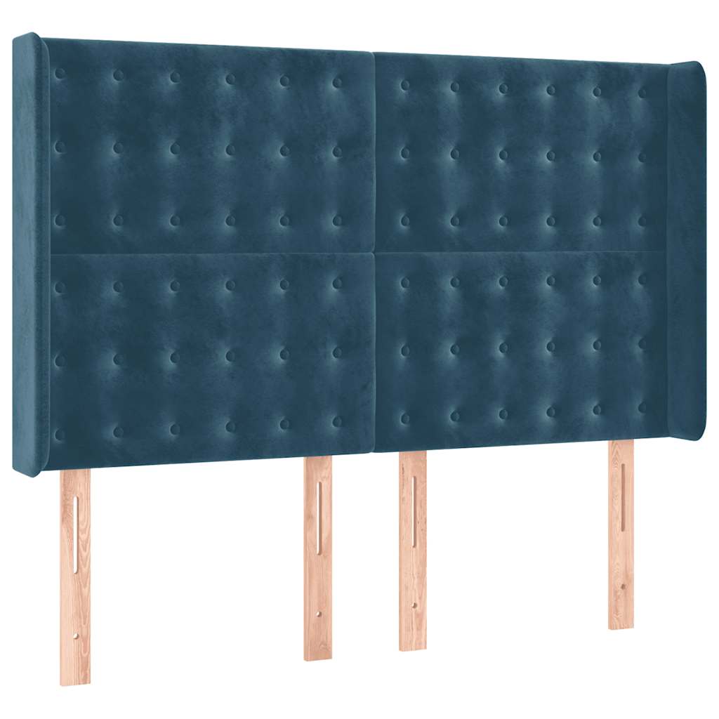 Krevet box spring s madracem LED tamnoplavi 140x200 cm baršun