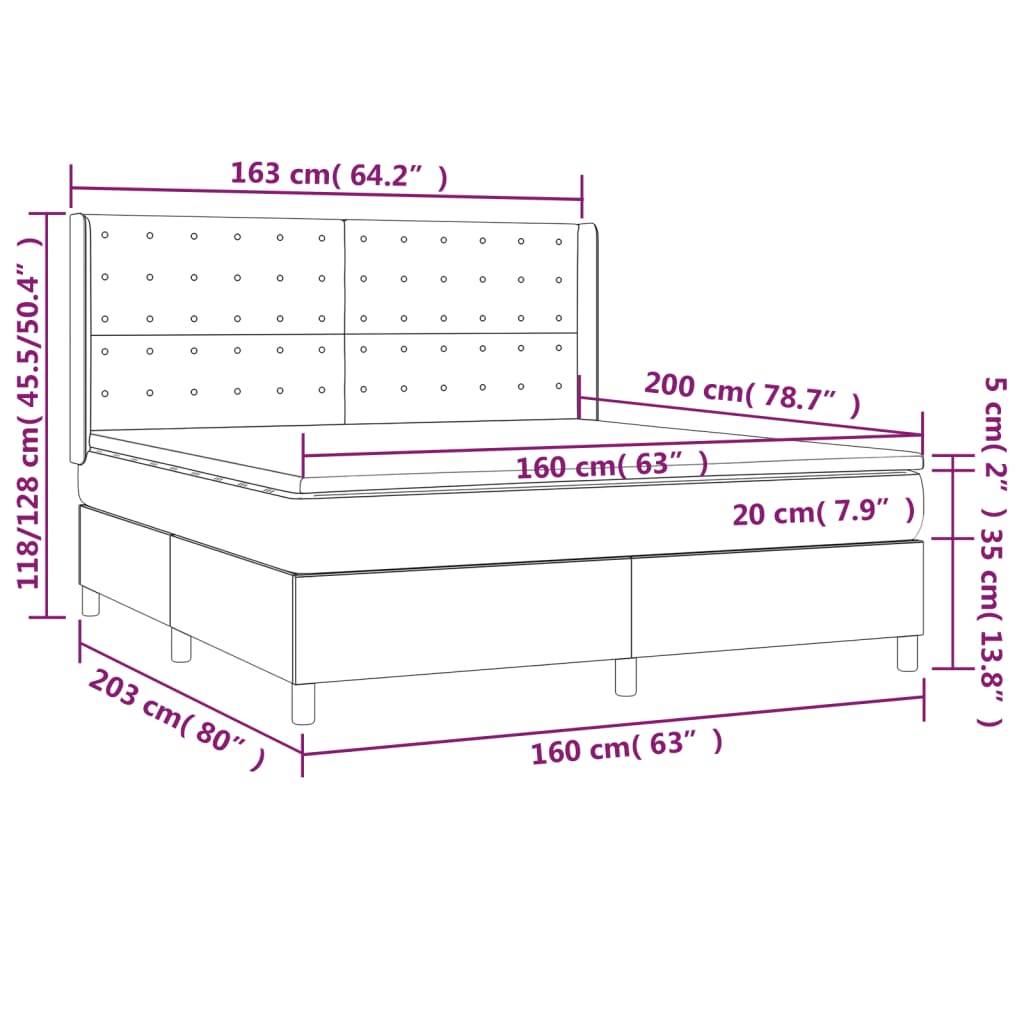 Krevet box spring s madracem LED crni 160x200 cm baršun