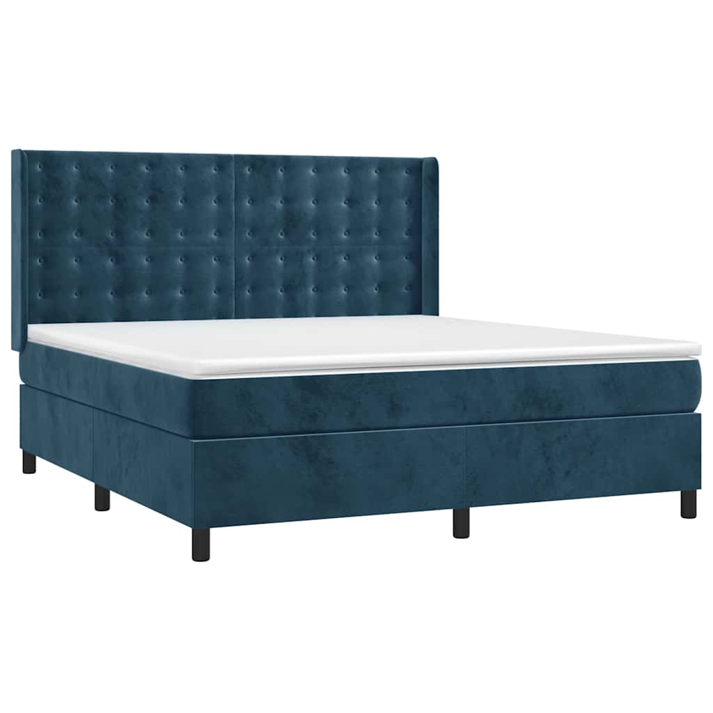 Krevet box spring s madracem LED tamnoplavi 160x200 cm baršun