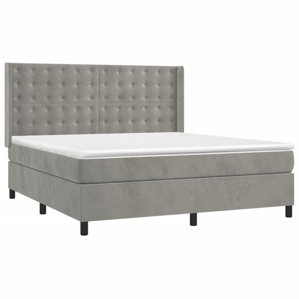 Krevet box spring s madracem LED svjetlosivi 180x200 cm baršun