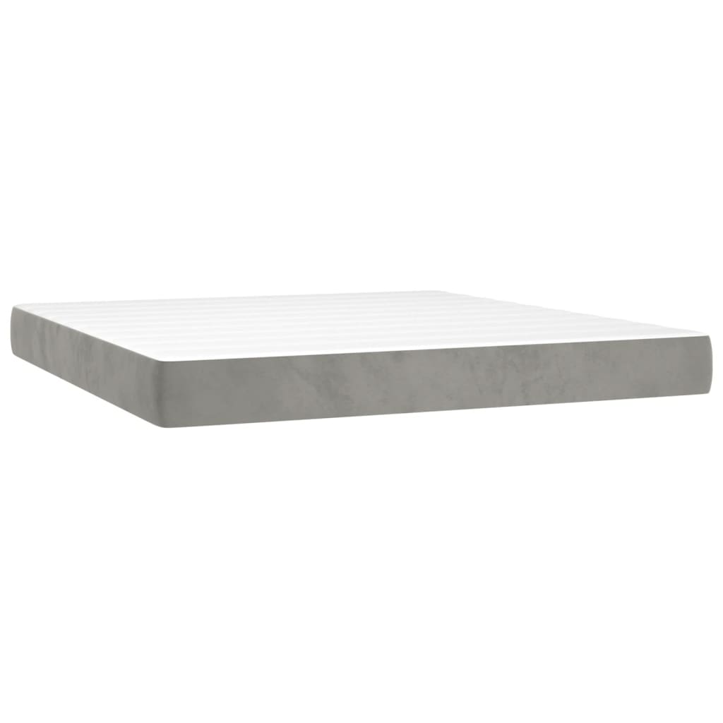 Krevet box spring s madracem LED svjetlosivi 180x200 cm baršun