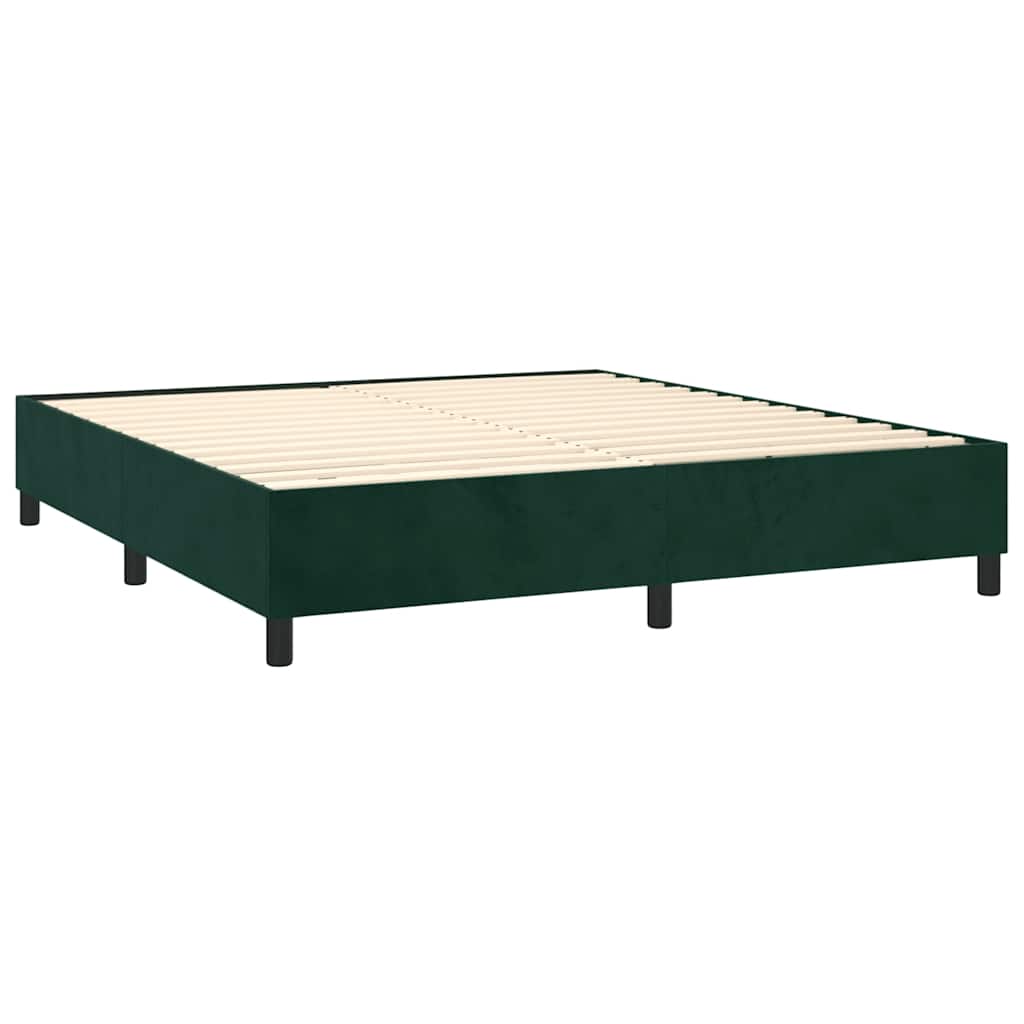 Krevet box spring s madracem LED tamnozeleni 180x200 cm baršun