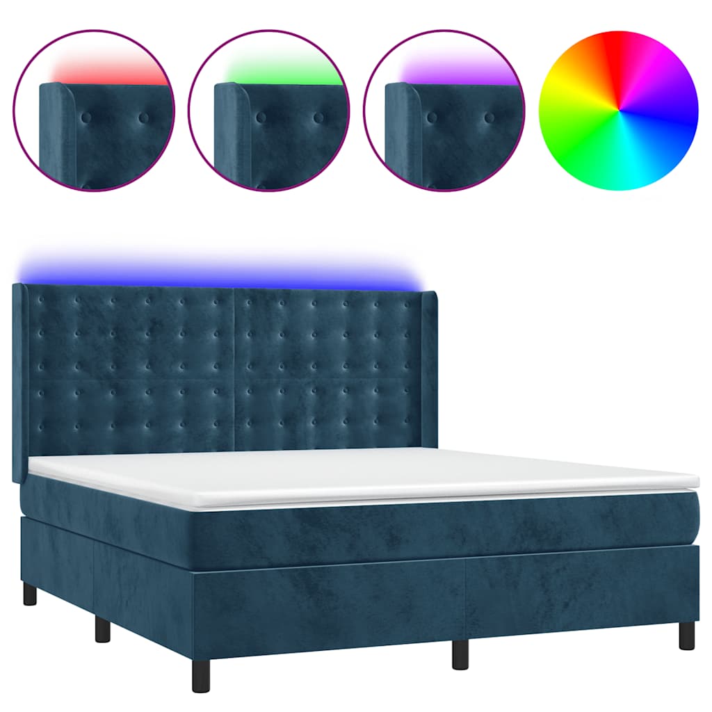Krevet box spring s madracem LED tamnoplavi 180x200 cm baršun