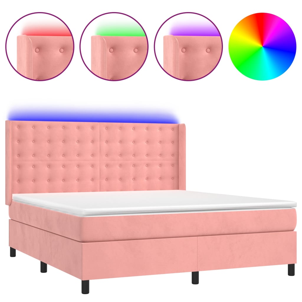 Krevet box spring s madracem LED ružičasti 180x200cm baršunasti