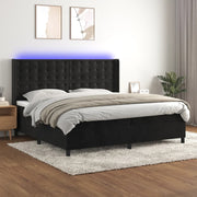 Krevet box spring s madracem LED crni 200x200 cm baršun