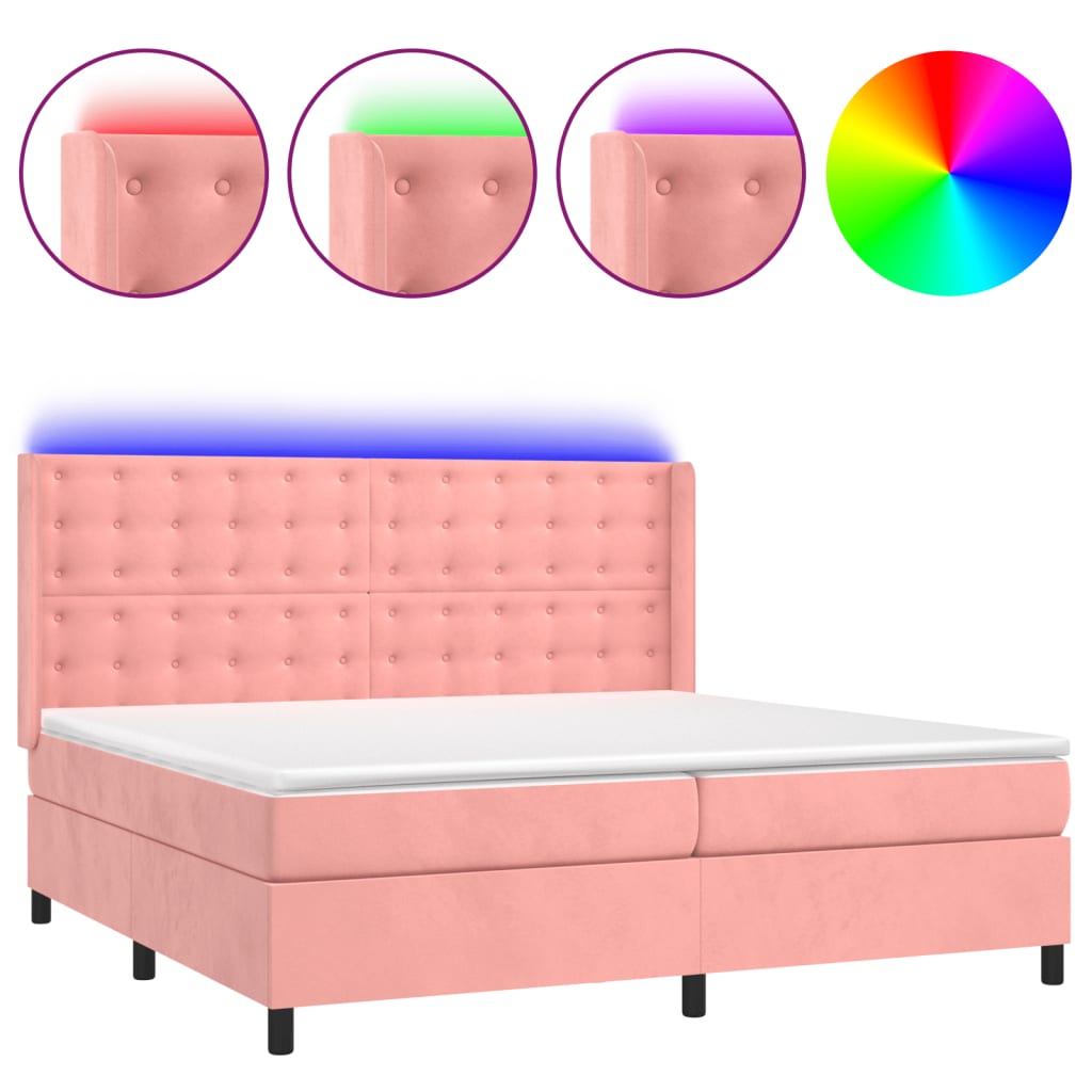 Krevet box spring s madracem LED ružičasti 200x200cm baršunasti