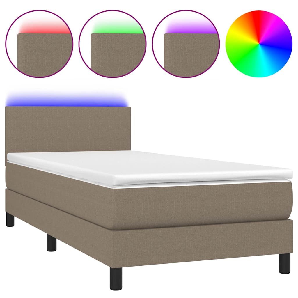 Krevet box spring s madracem LED smeđesivi 80 x 200 cm tkanina