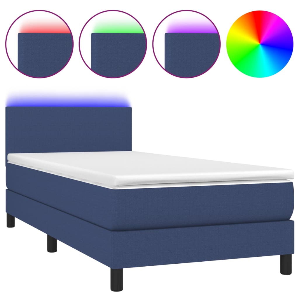 Krevet box spring s madracem LED plavi 80 x 200 cm od tkanine