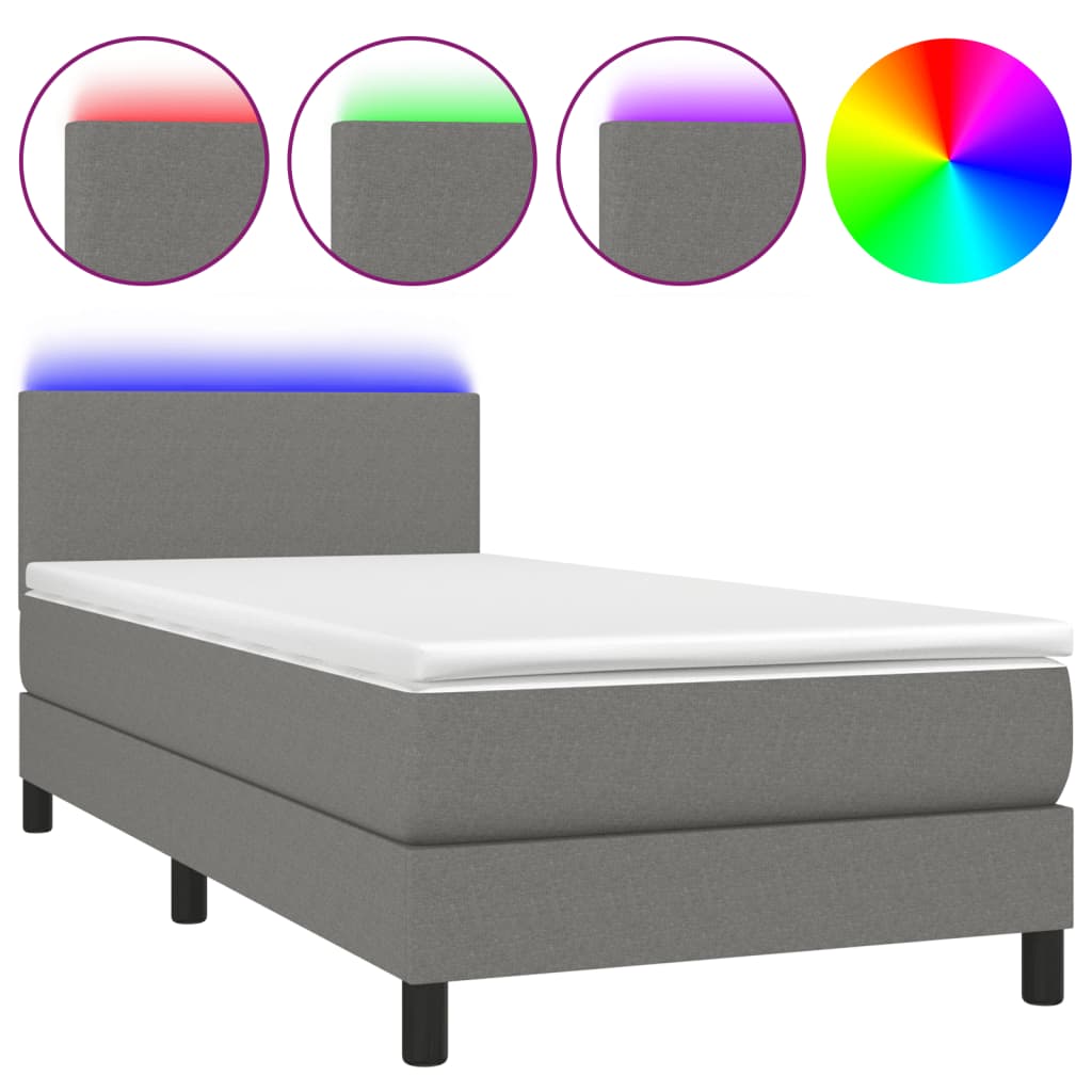 Krevet box spring s madracem LED tamnosivi 90x190 cm tkanina
