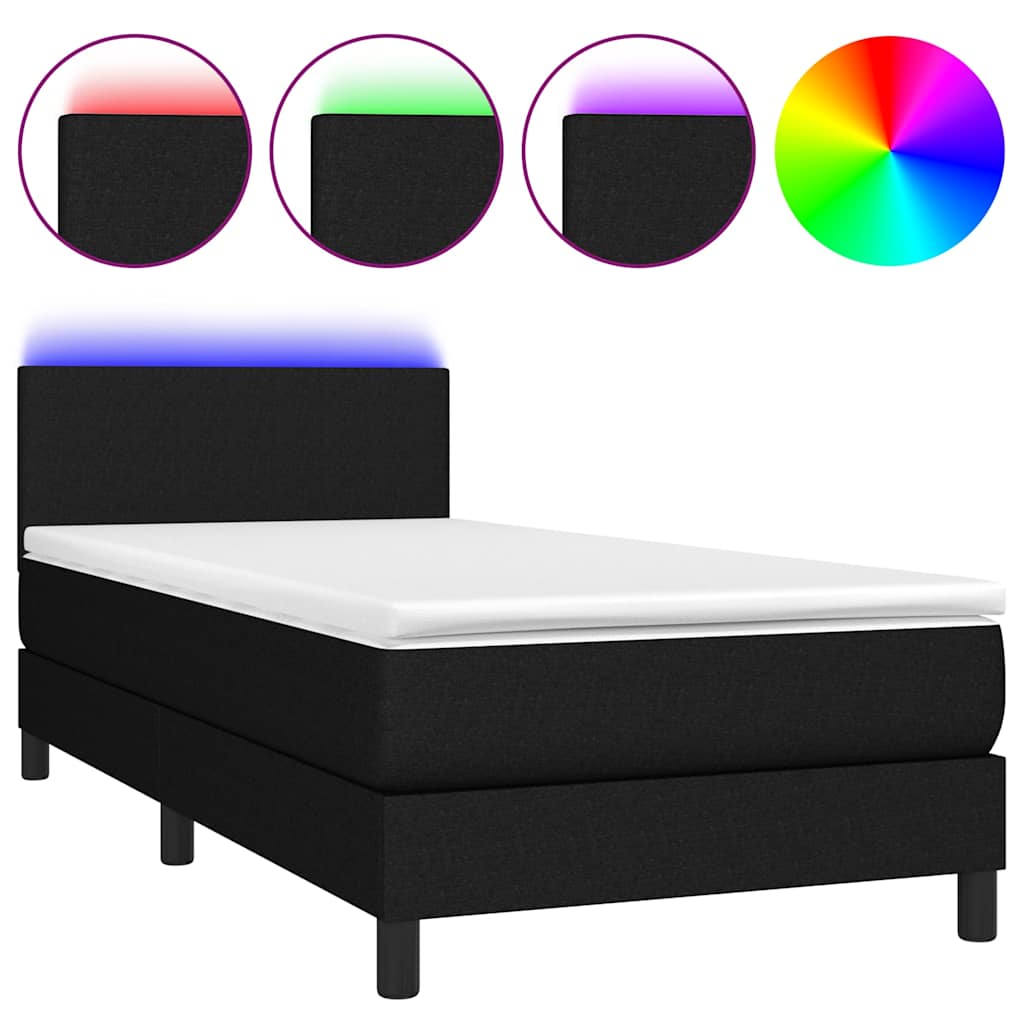 Krevet box spring s madracem LED crni 90x200 cm od tkanine