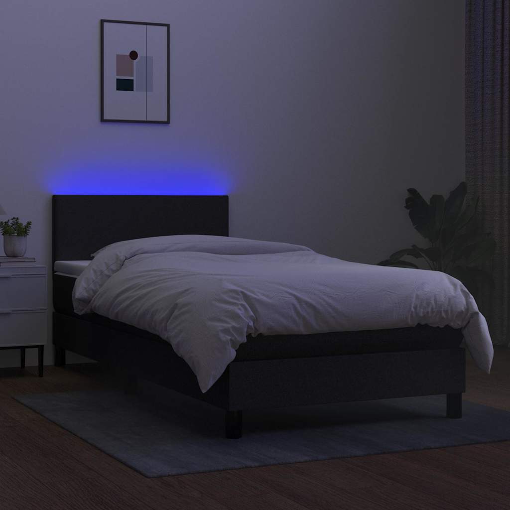 Krevet box spring s madracem LED crni 90x200 cm od tkanine