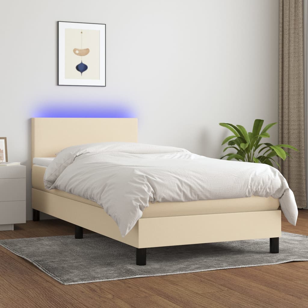 Krevet box spring s madracem LED krem 90x200 cm od tkanine