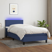 Krevet box spring s madracem LED plavi 90x200 cm od tkanine