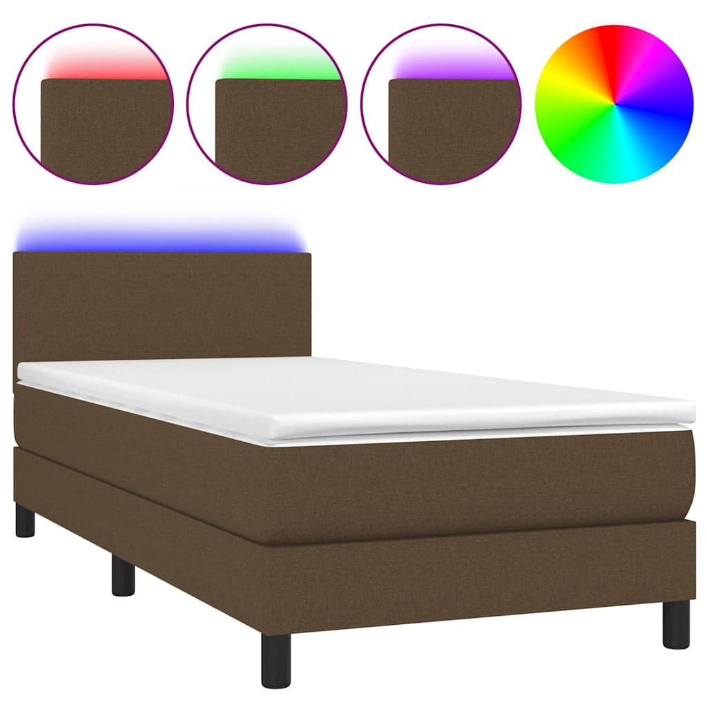 Krevet box spring s madracem LED tamnosmeđi 100x200 cm tkanina