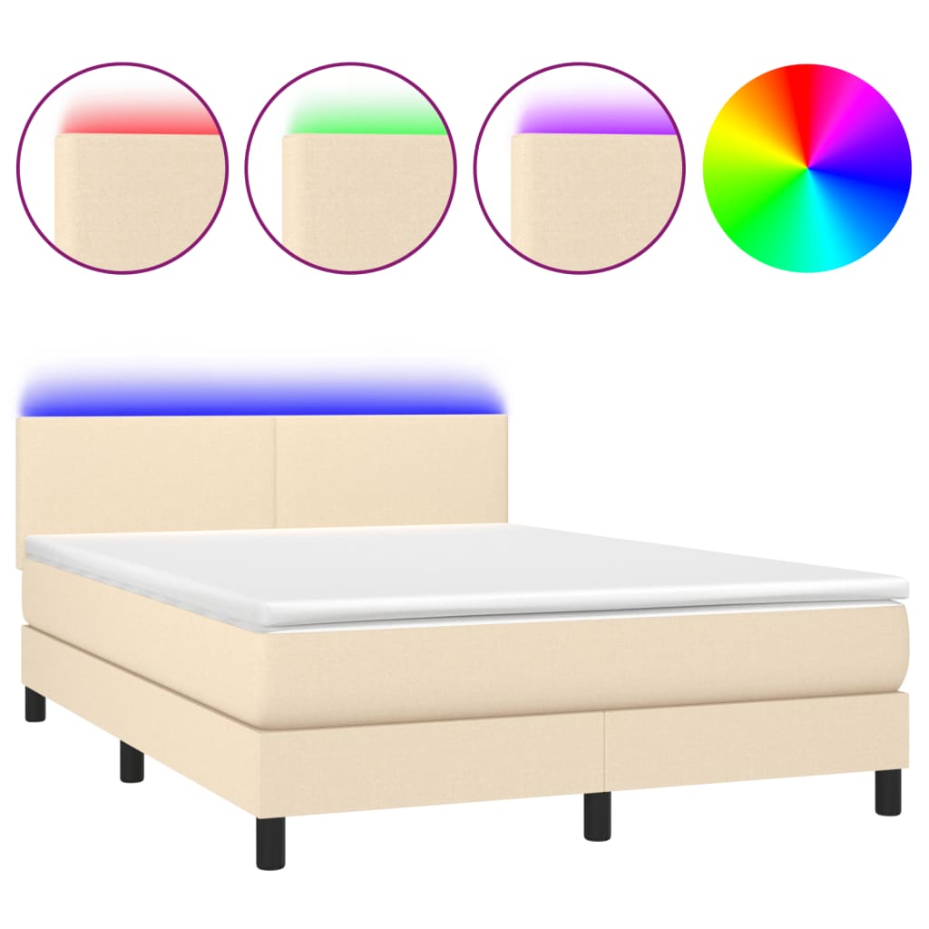 Krevet box spring s madracem LED krem 140x190 cm od tkanine