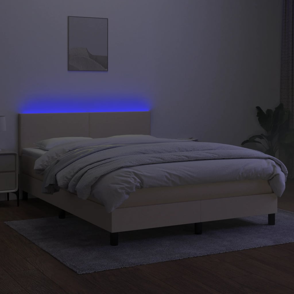 Krevet box spring s madracem LED krem 140x190 cm od tkanine