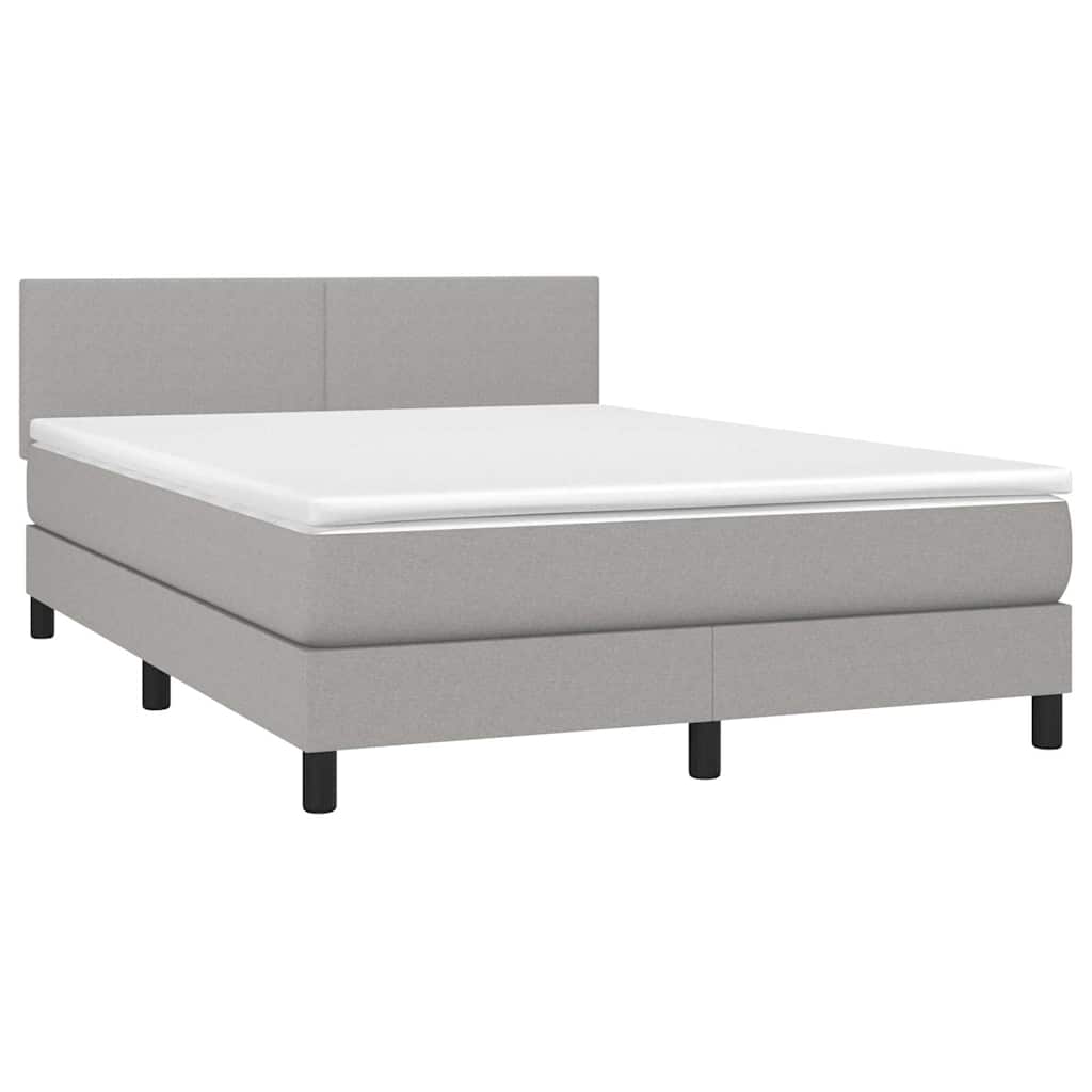 Krevet box spring s madracem LED svjetlosivi 140x200 cm tkanina