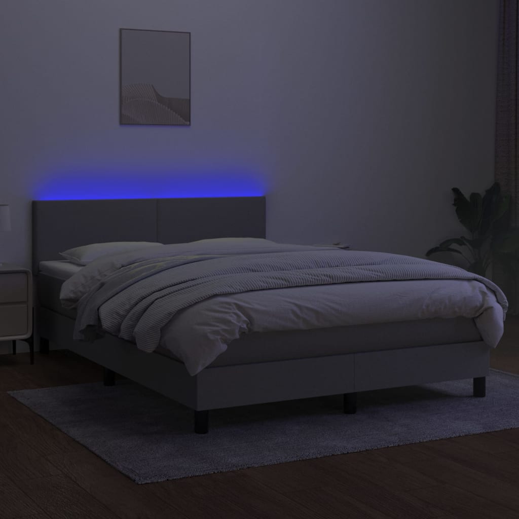 Krevet box spring s madracem LED svjetlosivi 140x200 cm tkanina