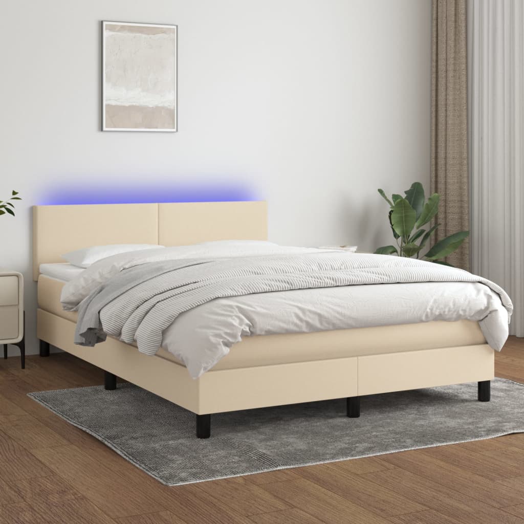 Krevet box spring s madracem LED krem 140x200 cm od tkanine