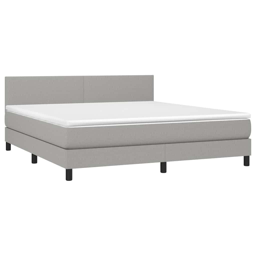 Krevet box spring s madracem LED svjetlosivi 160x200 cm tkanina