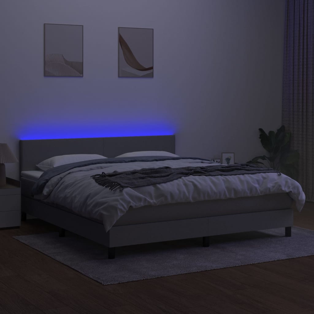 Krevet box spring s madracem LED svjetlosivi 160x200 cm tkanina