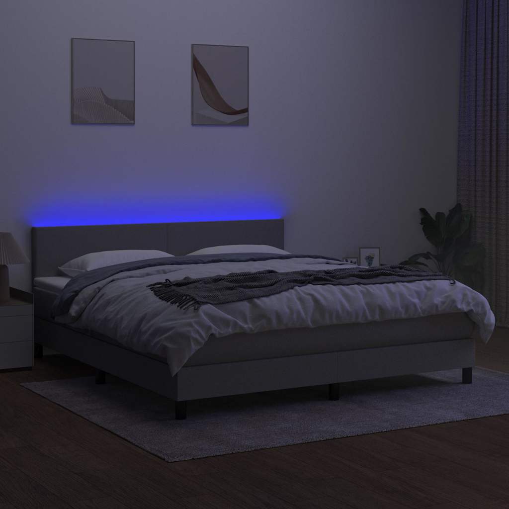 Krevet box spring s madracem LED svjetlosivi 160x200 cm tkanina