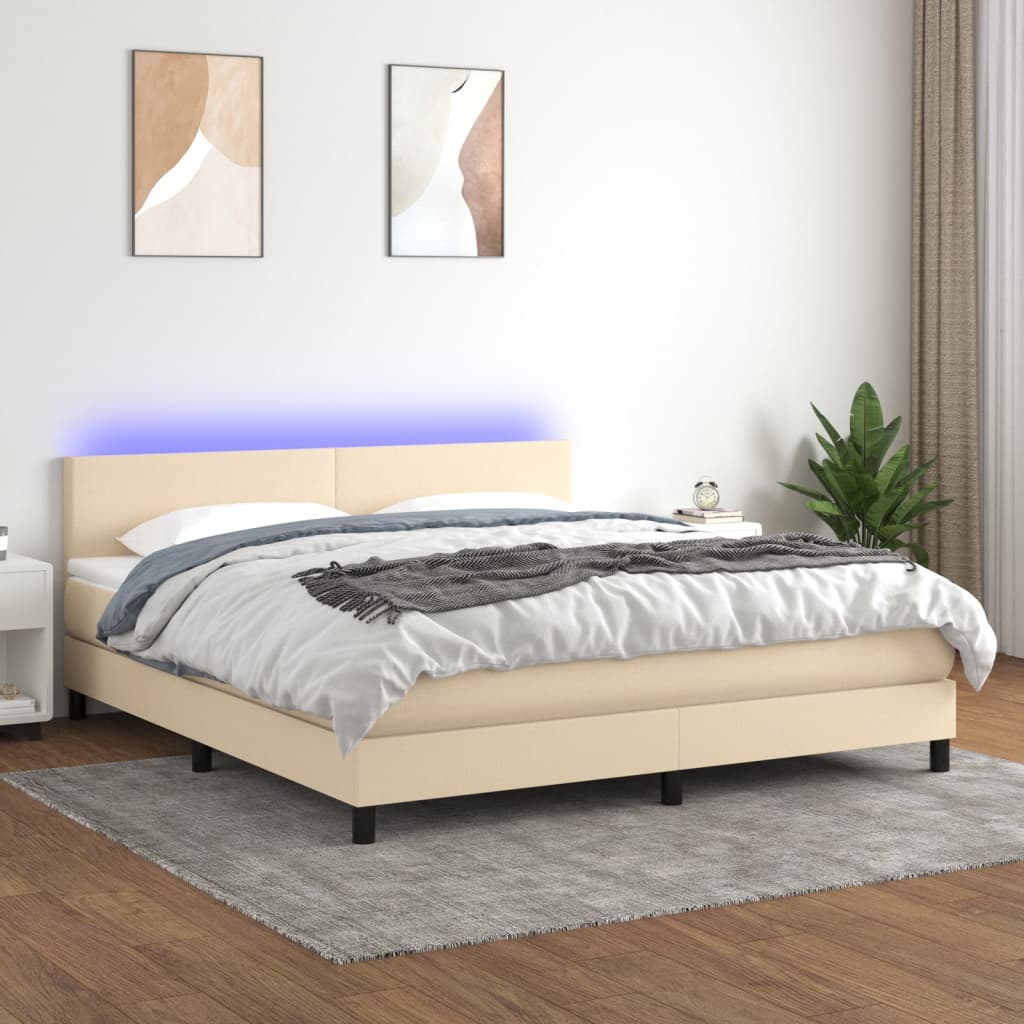 Krevet box spring s madracem LED krem 160x200 cm od tkanine