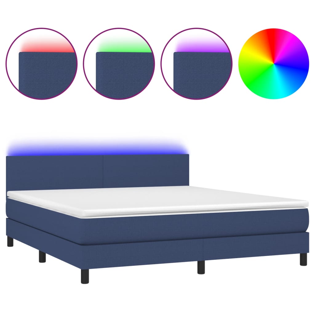 Krevet box spring s madracem LED plavi 160x200 cm od tkanine