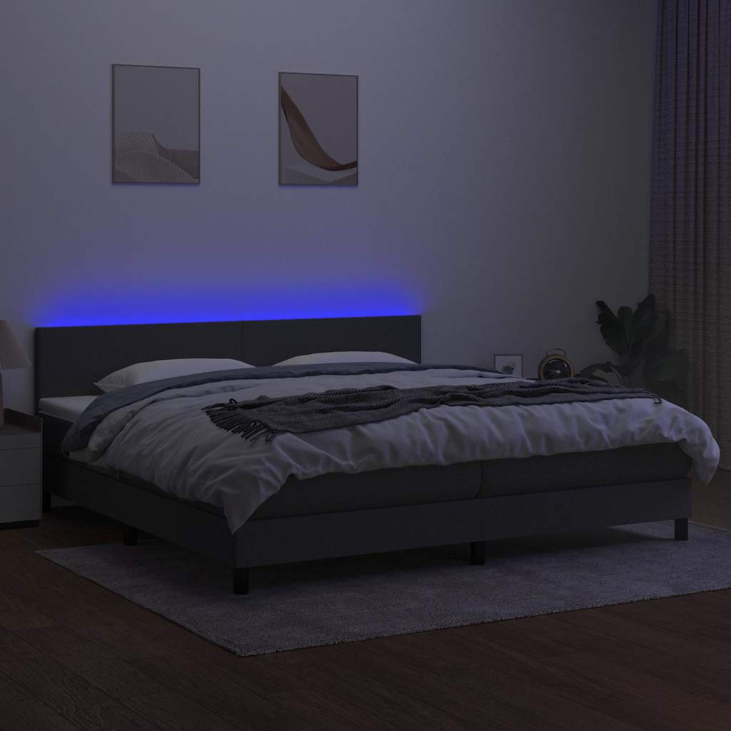Krevet box spring s madracem LED tamnosivi 200x200 cm tkanina
