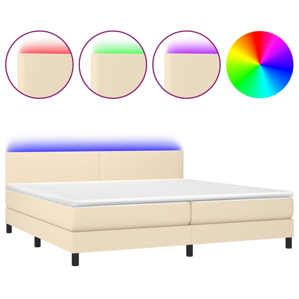 Krevet box spring s madracem LED krem 200x200 cm od tkanine
