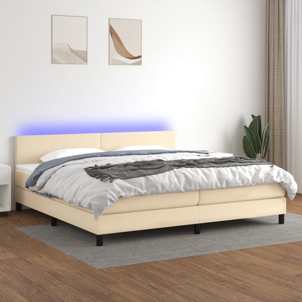Krevet box spring s madracem LED krem 200x200 cm od tkanine