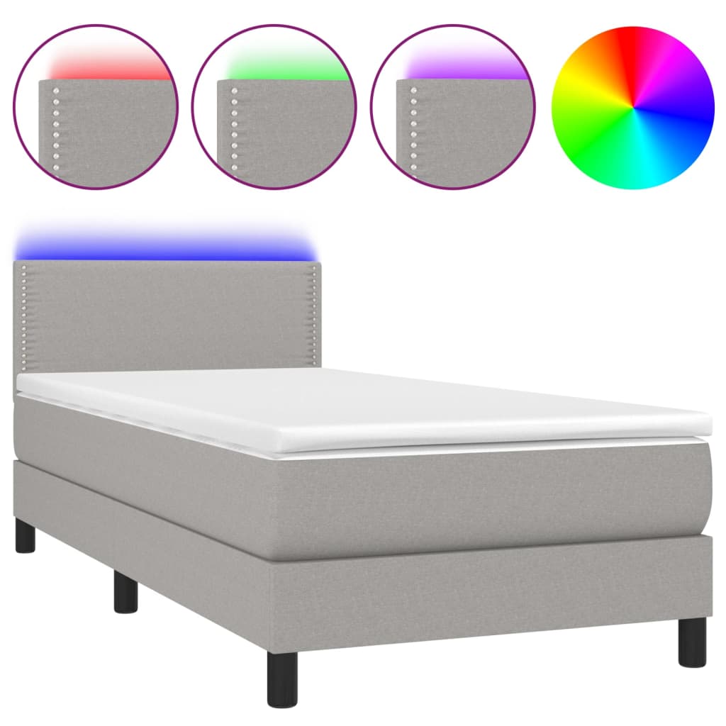 Krevet box spring s madracem LED svjetlosivi 90x190 cm tkanina