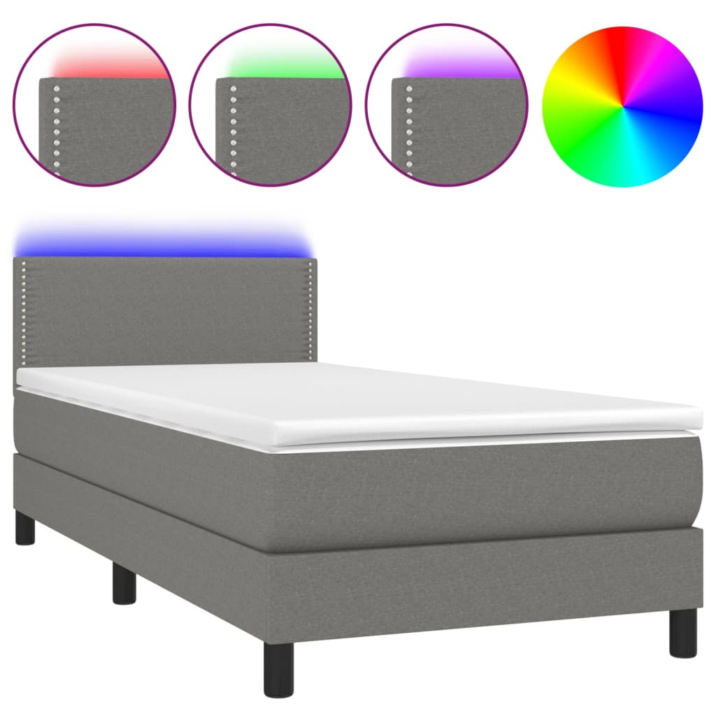 Krevet box spring s madracem LED tamnosivi 90x190 cm tkanina