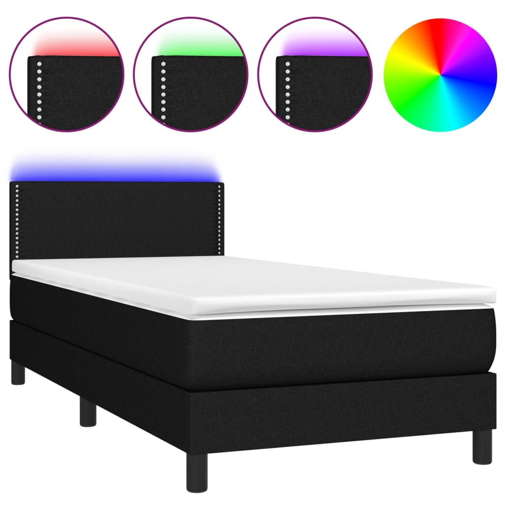 Krevet box spring s madracem LED crni 90x190 cm od tkanine