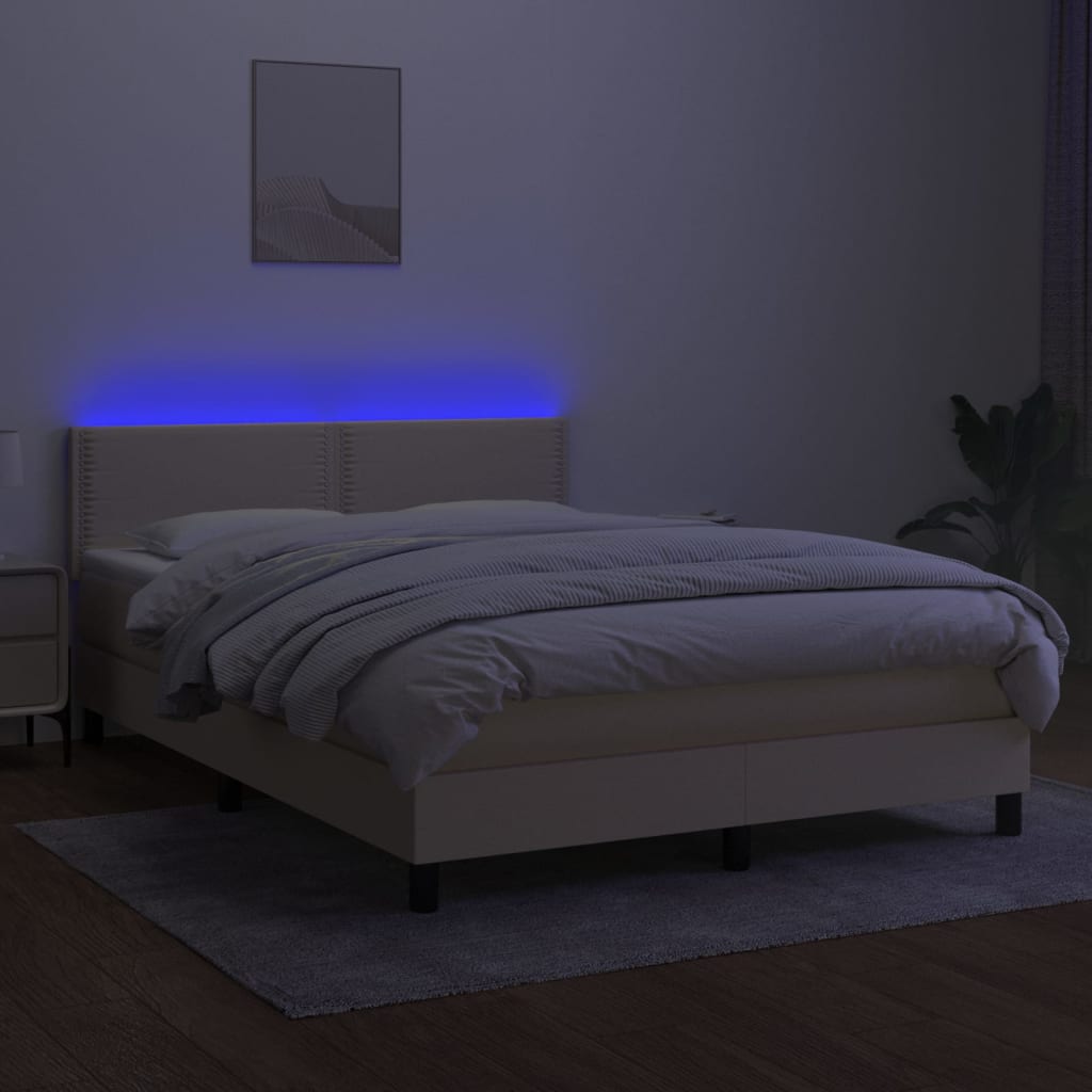 Krevet box spring s madracem LED krem 140x190 cm od tkanine
