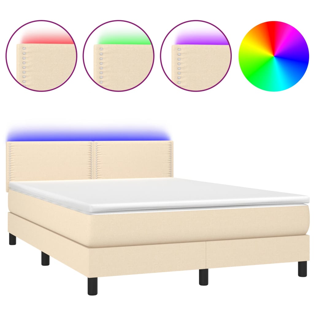 Krevet box spring s madracem LED krem 140x200 cm od tkanine