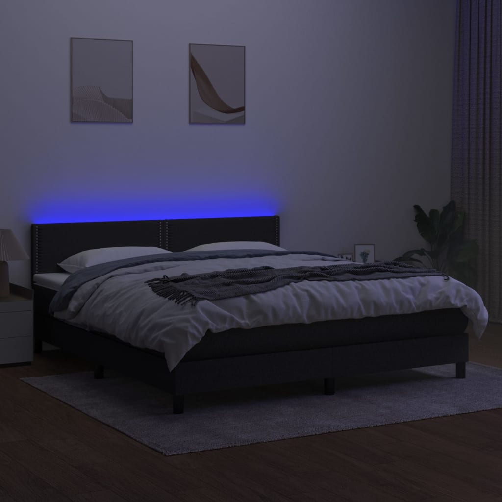 Krevet box spring s madracem LED crni 180x200 cm od tkanine