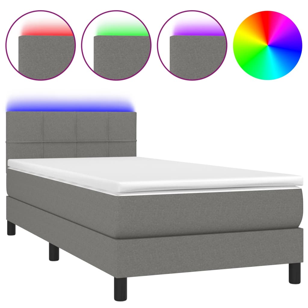 Krevet box spring s madracem LED tamnosivi 80 x 200 cm tkanina
