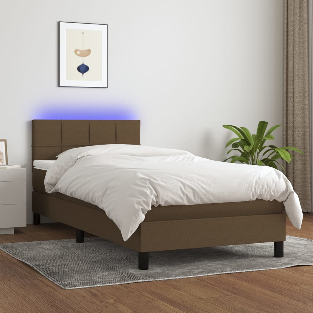 Krevet box spring s madracem LED tamnosmeđi 80 x 200 cm tkanina