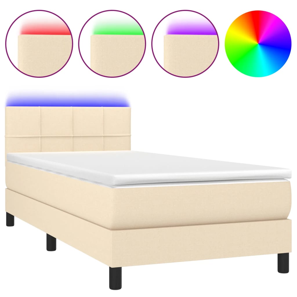 Krevet box spring s madracem LED krem 90x190 cm od tkanine