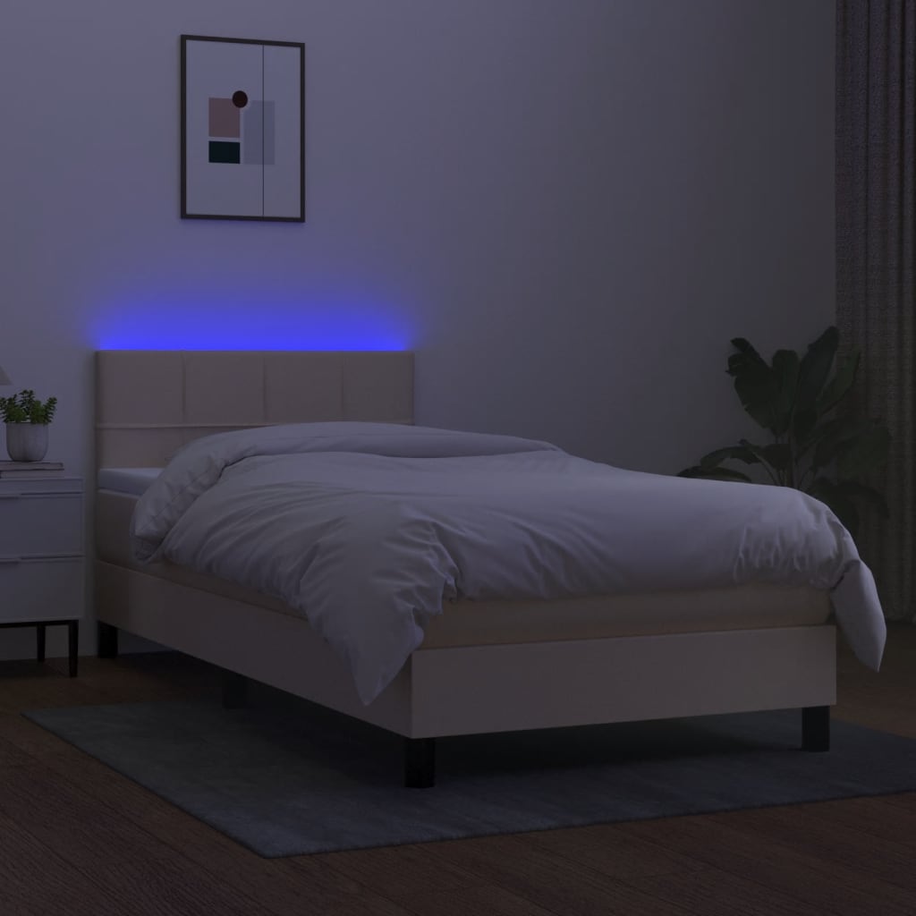 Krevet box spring s madracem LED krem 90x190 cm od tkanine
